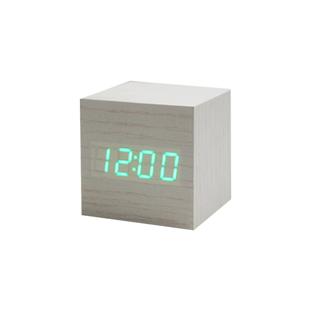 Gieenan Wood Cube Voice Control Alarm Clock Bedside Table Square Clock Multipurpose