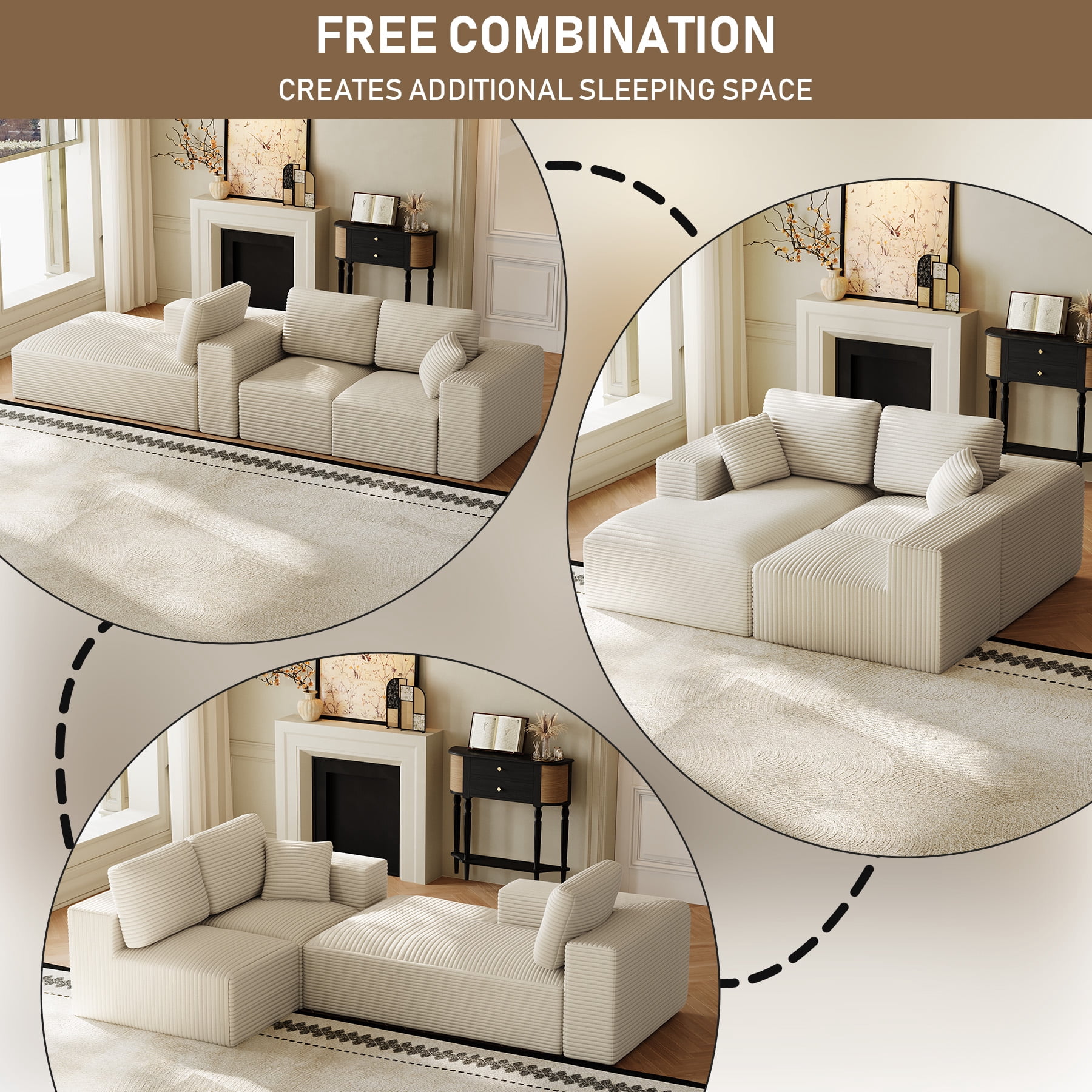 Wiilayok 109" Cloud Sectional Couch with L-Shape Chaise,Modern Modular Sofa with Deep Seat, Comfy Boneless Upholstered Couches for Living Room Bedroom,Beige White