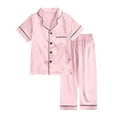 thumbnail image 2 of Satin Pajamas for Girls Printed Button Down Solid Tops T Shirt Set Girls' Fashion Pajamas Set Preppy Pajamas for Girls 8-9 Years Girls Fashion, 2 of 4