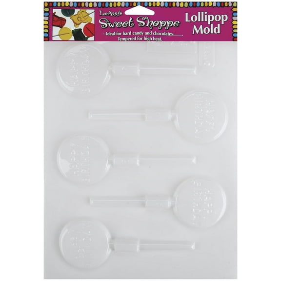 Sweet Shoppe Candy Molds-Happy Birthday Lollipop 5 Cavity, Pk 6, Lorann Oils