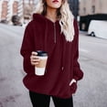 thumbnail image 2 of WENWU Womens Hoodies Long Sleeve Hoodie Womens Hoodie Zip Up Graphic Hoodies for Women Wine Sweatshirts Winter Essentials Street Style Clothes, 2 of 6