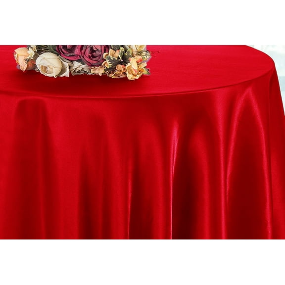 Wedding Linens Inc. 132 inch Round Satin Tablecloth Table Cover Linens - Red