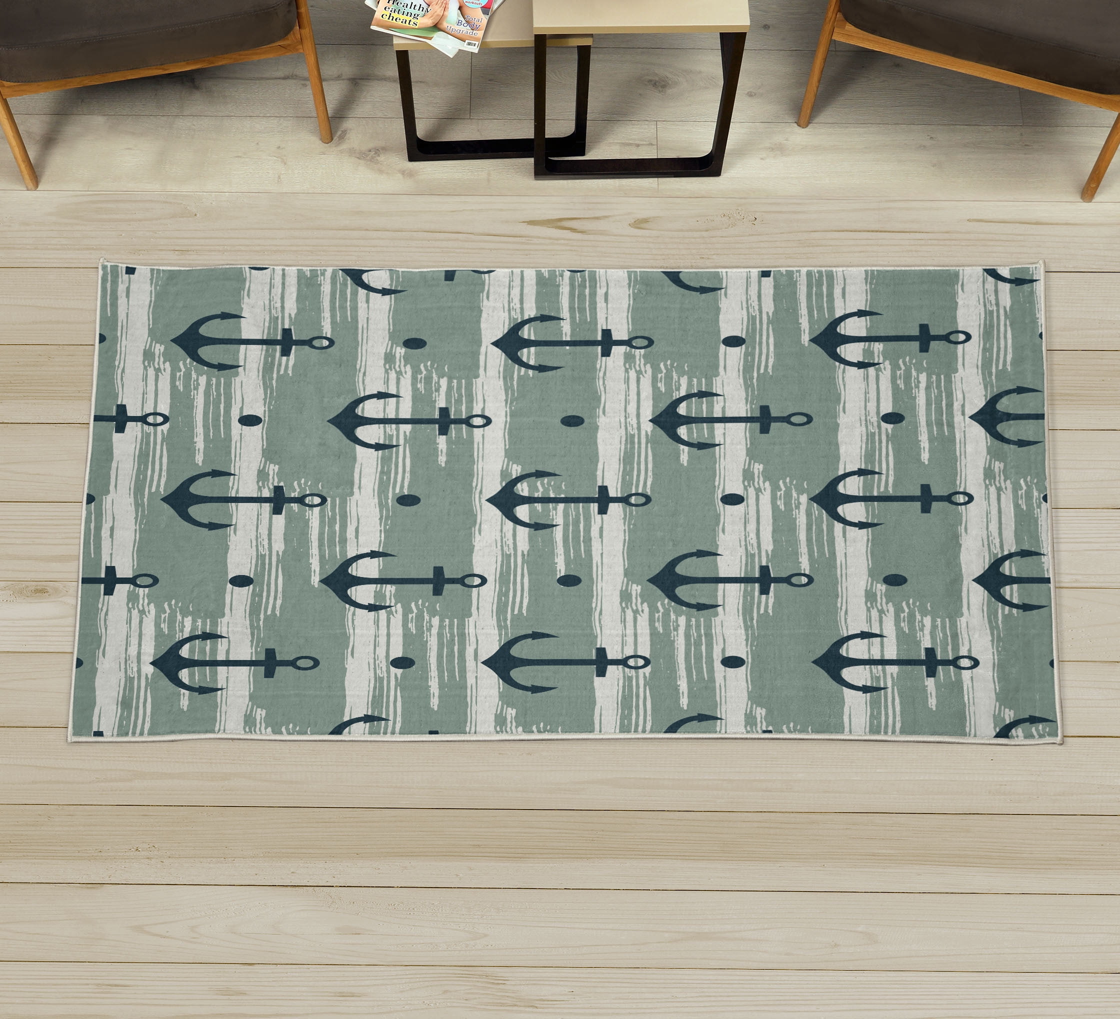 Pirate Rug Texture Marine Decorative Rug, Anchors and Skulls Crossed Bones Dots Pirate ...