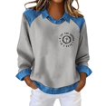 thumbnail image 2 of Endives Womens Sweatshirt Crown Shirt Long Sleeve Blouse Casual Lapel Denim Stitching Pullover Sweatshirt, 2 of 4