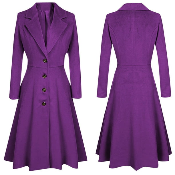 Womens Winter Lapel On Long Trench Coat Jacket Ladies Parka Overcoat Outwear Com Womens Winter Lapel On Long Trench, Purple Winter Coats Womens
