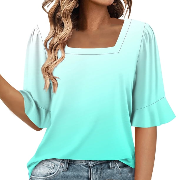 Blusas de Manga Corta para las Mujeres, Moda Verano Impreso, Blusas de Cuello Redondo, Chaqueta de Manga Corta para las Mujeres