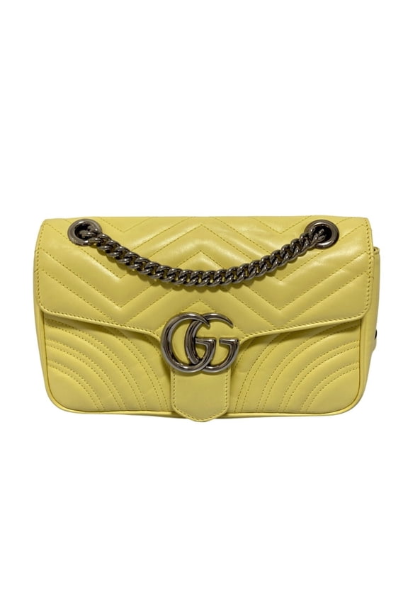 Pre-Owned GUCCI GG Marmont Quilted Leather Chain Shoulder Bag 443497 Yellow Women's