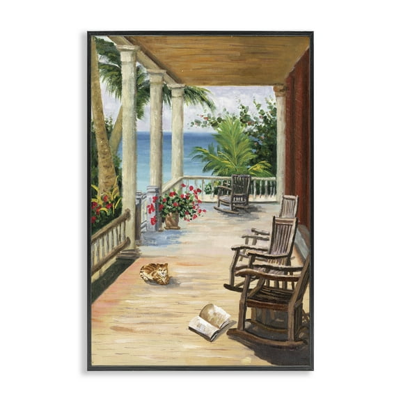 Stupell Industries Coastal Cape Cabin Coastal Painting Black Framed Art Print Wall Art, 12 x 18