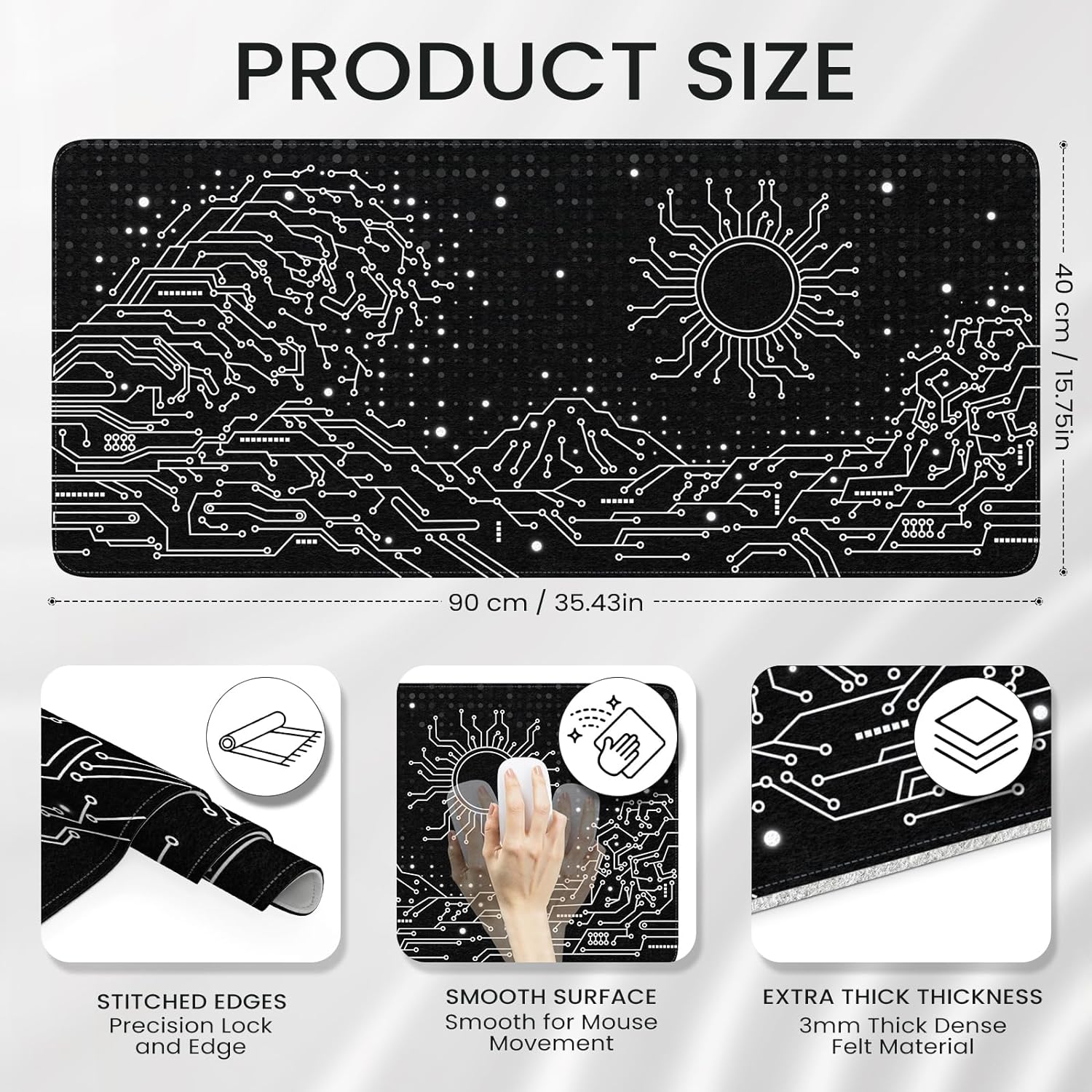Felt Desk Mat, XXL Large Mouse Pad Desk Pad, Gaming Mousepad, Non-Slip Base, No Any Smell Desk Protector Cover Mat for Computer Keyboard Work Game Office Home-Black Chip