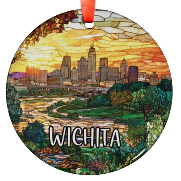 Custom Wichita Kansas Ornament |Faux |Unique Souvenir |Vacation Travel Gift | Holiday Anniversary |Christmas Decor, Holiday Keepsake, Xmas Tree Hanging Decoration, Seasonal Gift Id