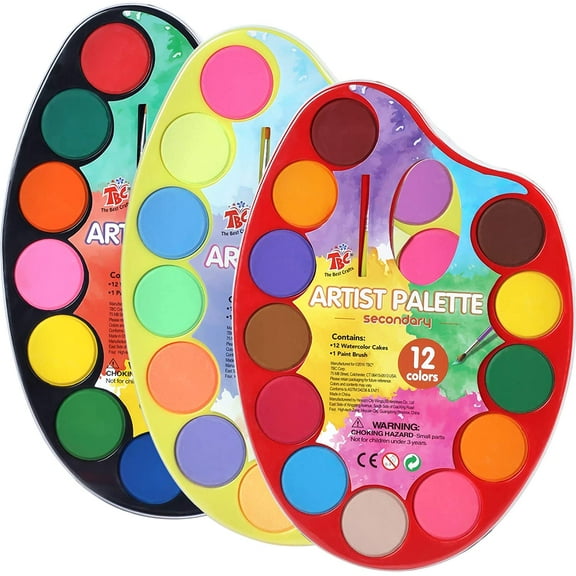 TBC The Best Crafts Watercolor Paint Set,36 Vibrant Water Color With 3 Individual Paint Pallet,Non-Toxic and Washable