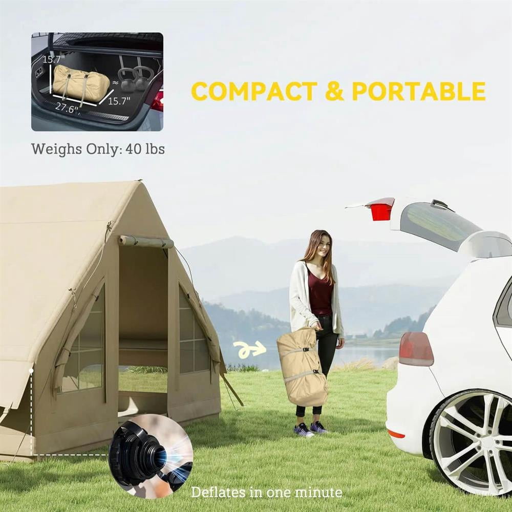 GVN Camping Tent, Tent,Inflatable Camping Tent with Hand Pump, 4 Season Blow Up Tent with Mesh Windows and Doors