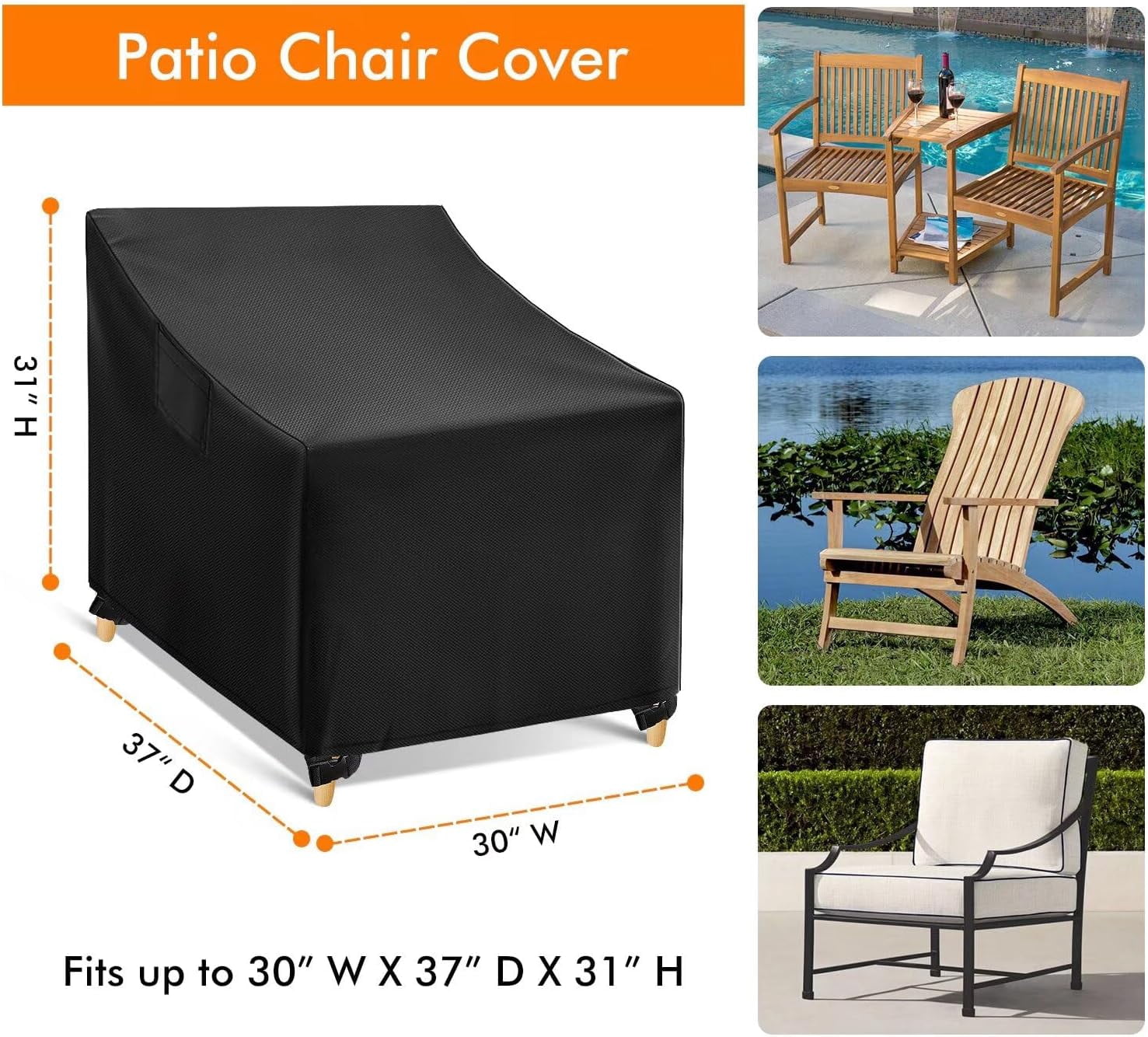 Outdoor Chair Covers Waterproof, Black Lawn Patio Furniture Covers, Heavy Duty Wicker Garden Sofa Cover, 2 Pack - 30" W x 37" D 31" H
