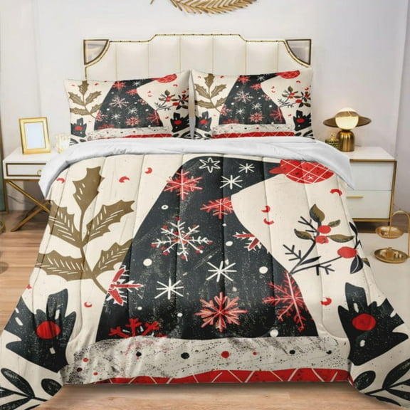 Quilted Comforter Duvet, All Season Duvet, Soft Bedding 3 Set, 1 Duvet Comforter & 2 Pillow Case, Christmas Hat Pattern, Twin