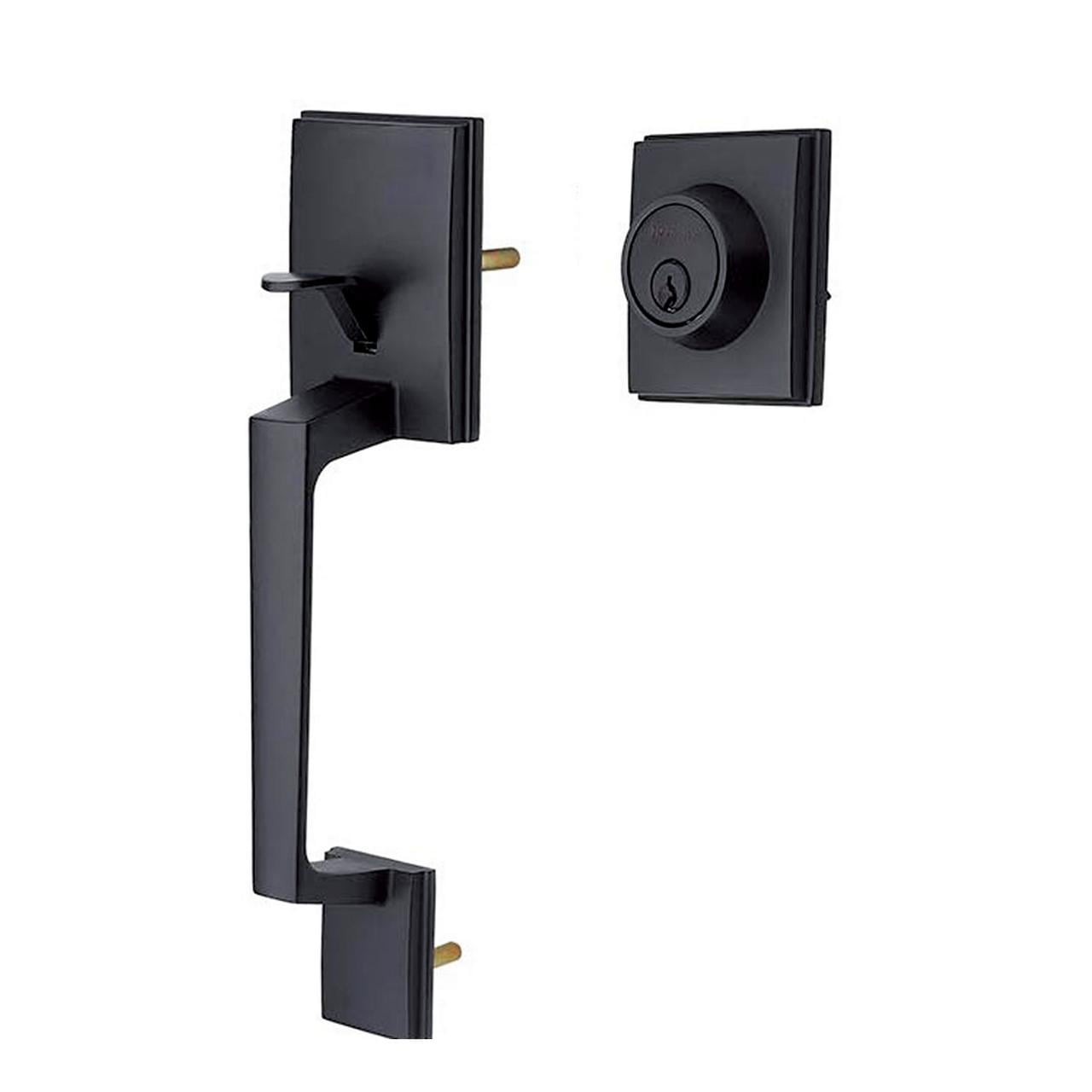 Black Front Door Handle Set, Single Cylinder HandleSet with Lever Door