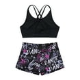thumbnail image 5 of Doomiva 3 Pcs Upf 50+ Rash Guard Sets for Girls Athletic Long Swimsuits Tankini Crop Top Shorts Beach Sun Cover Up Swimwear Black 8, 5 of 7