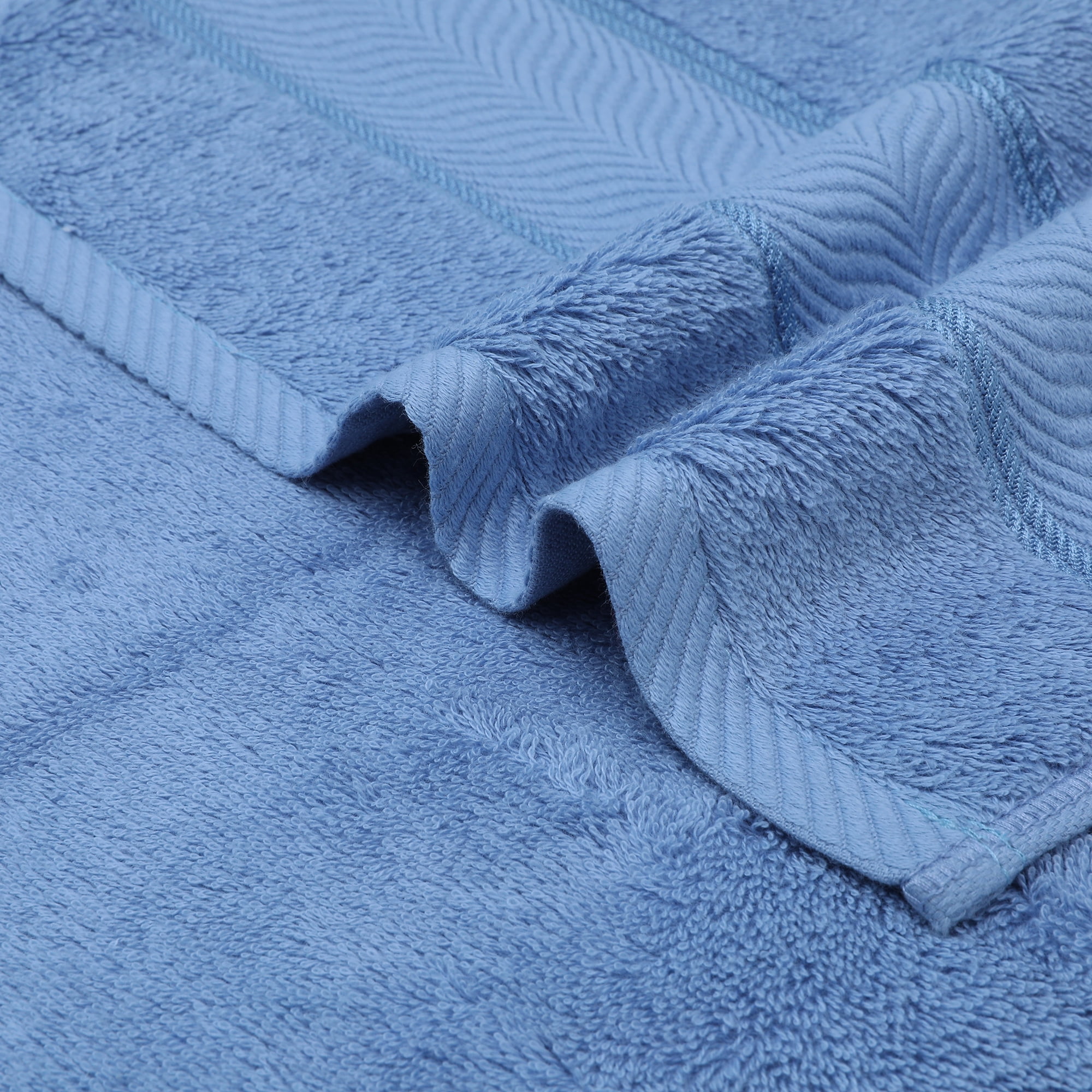 Unique Bargains Sold Striped Cotton Hand Towels 4 Pcs Light Blue/Brown 14" x 30"/13" x 29"