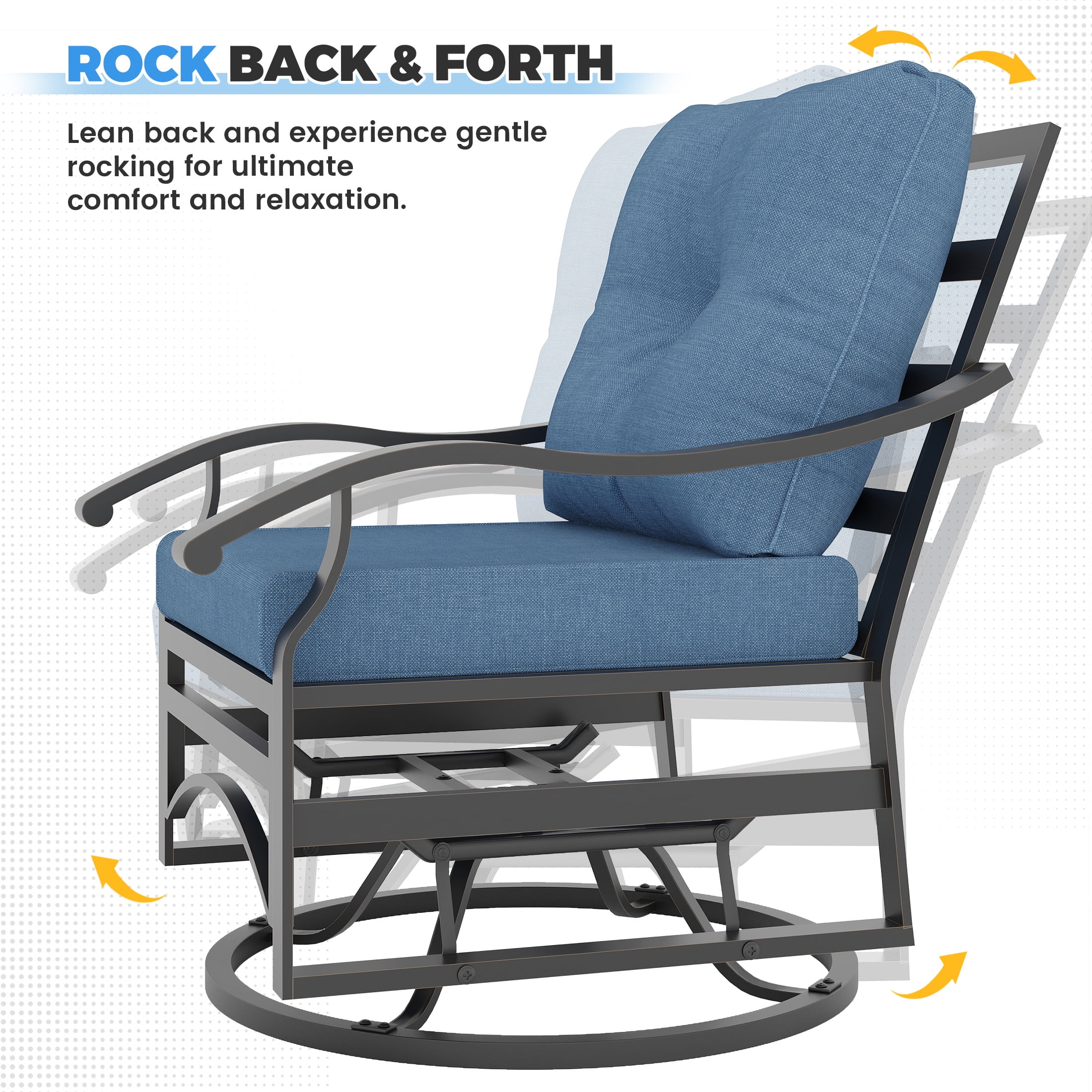 POTEBAN Outdoor Swivel Rocker Chairs, 3 Piece Metal Patio Rocking Chairs with Padded Cushions Patio Bistro Furniture Set with Side Table for Porch Balcony Backyard, Blue
