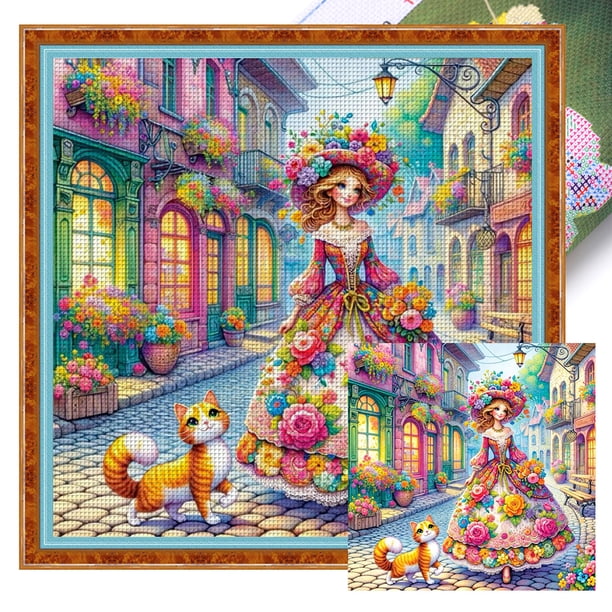 Kit Punto Cruz para Niña Bordado Con Hilo Algodón Ecológico 11CT Arte 50x50cm