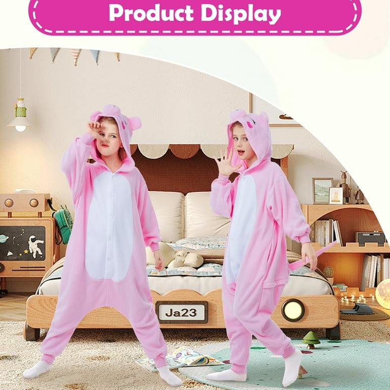 Unisex Kids Pig Onesie CANASOUR Pink Animal Pajamas Cosplay Christmas Polyester for Girls and Boys 10 12 Years