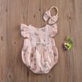thumbnail image 4 of Newborn Baby Girl Summer Outfit Floral Romper Sleeveless Ruffle Cotton Bodysuit with Headband Set Infant Cute Clothes, 4 of 7