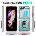 thumbnail image 3 of Case Compatible with Samsung Galaxy Z Flip 5, Cover with Magnetic Ring Holder Stand Hybrid Rugged Shockproof Drop Proof Heavy Duty Cell Accessories for Samsung Galaxy Z Flip 5 Women Men, Green/Pink, 3 of 10
