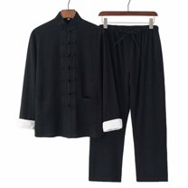 Cotton Linen Tang Suit Tang Suit Unisex Chinese Traditional Clothing Breathable Morning Exercise Wear Long Sleeved Coat and Pants