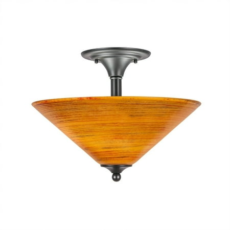 - Toltec Lighting Toltec 2 Bulb Semi Flush Mount Shown In Matte Black Finish With Glass Shade