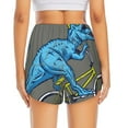 thumbnail image 3 of Picia Fun Riding Dinosaur Pattern Women's 2 in 1 Athletic Running Shorts High Waisted Workout Casual Gym Sweat Shorts with Comfy Liner Zipper Pockets-Large, 3 of 9
