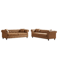 thumbnail image 3 of Chesterfield Sofa, Retro Style Upholstered Tufted Button Couch with Rolled Arms and Nailhead, 3 Seats + 3 Seats Sectional Sofa Set for Living Room Office Bedroom, Brown, 3 of 5