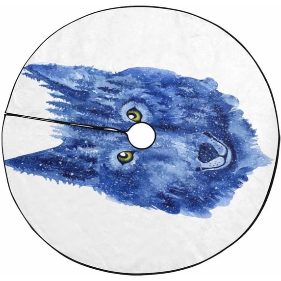FMSHPON Watercolor Wolf Xmas Christmas Tree Skirt Stand Mat for Holiday Party Decoration Indoor Outdoor 36 inches