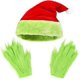 thumbnail image 1 of Green Furry Monster Gloves and Santa Hat Set, Funny Green Halloween Christmas Gloves, Santa Furry Hand Gloves and Santa Hat Christmas Costume Cosplay, 1 of 5