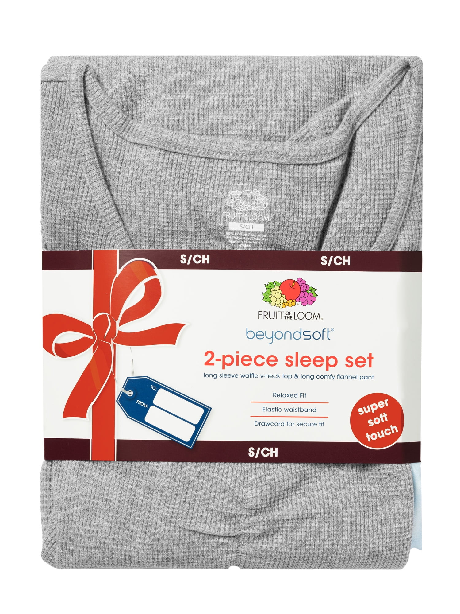 Fruit of the Loom Women's Beyond Soft Long Sleeve Waffle Top and Flannel Bottom Pajama Set, Sizes S-4X