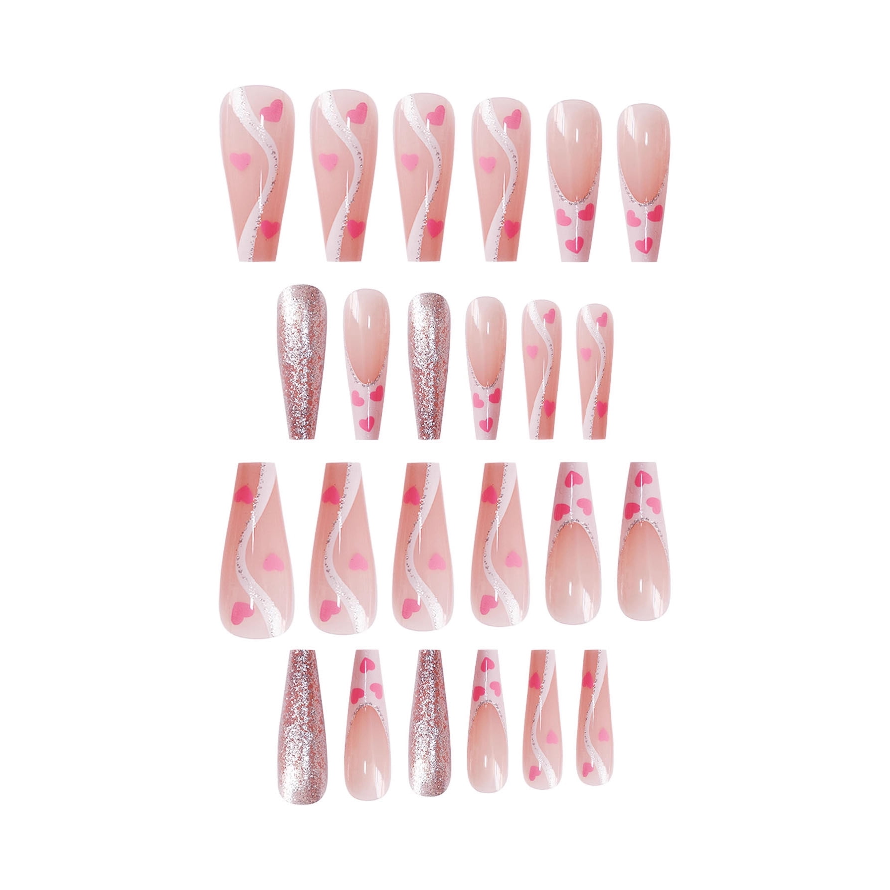 Cross-border hot sale ballet fake nails sweet love flash silver glitter embellishment wearing nail piece finished product wholesale