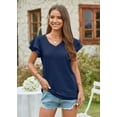 thumbnail image 2 of YYDGH Women's V Neck T Shirt Summer Hollow Casual Ruffle Sleeve Tops Blouse Blue L, 2 of 5