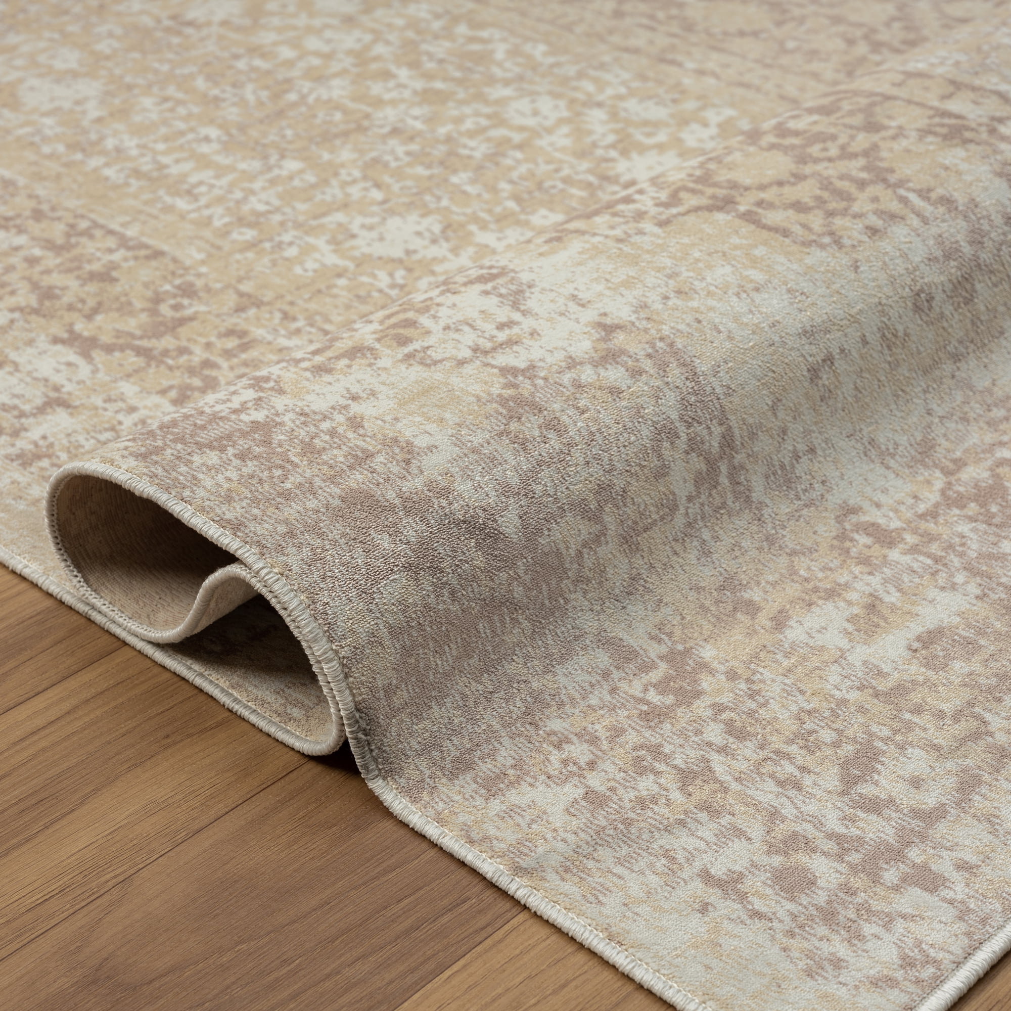 LR Home Brooke 7'10" x 9'10" Beige Medallion Waterproof Non-Slip Machine Washable Indoor Area Rug