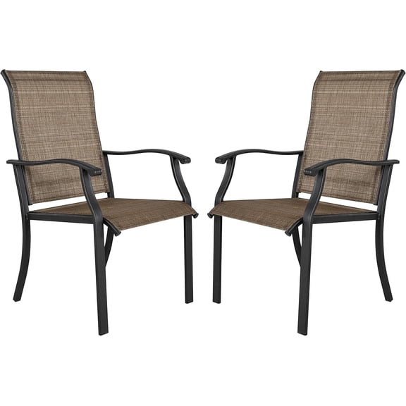 NALYL Patio Dining Chairs Set of 2, Indoor/Outdoor Textilene Dining Chairs with High Back, Patio Furniture Chairs with Armrest, Iron Frame and Textilene Chairs,Black&Brown
