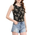 thumbnail image 1 of INSPIRAR CHIC Blusa sin mangas de gasa con volantes y estampado floral M Negro, 1 of 6
