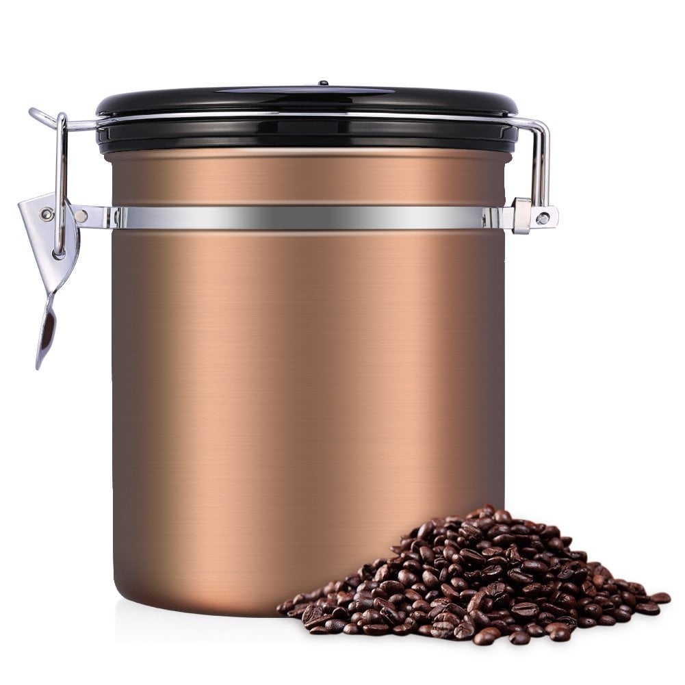 Stainless Steel Coffee Canister – Airtight Container For Coffee, Tea, Sugar, With Vacuum Seal & Clear Lid