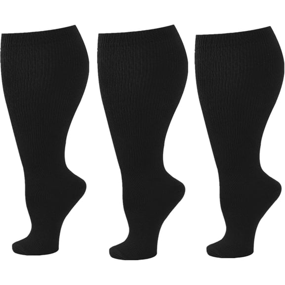Plus Size Compression Socks Women, 3 Pairs Compression Socks for Women Travel Swelling Nurses Running Pregnant Large Calf Support Socks Plus Size Compression Socks Wide Calf