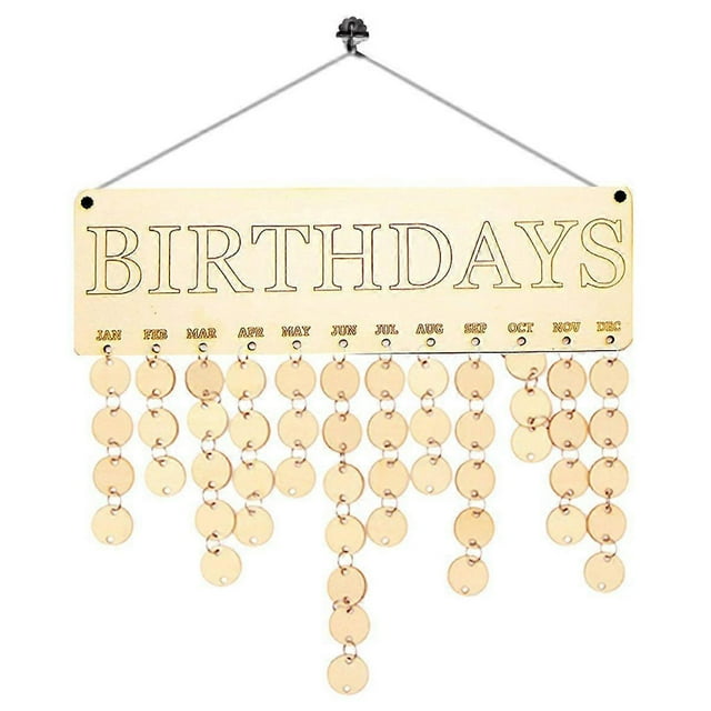 Birthday Letter Hanging Wooden Plaque Board Festival Birthday Reminder DIY Calendar Gift for Home Party Decoration (1 Plaque, 1 Rope, 50 Round Wooden