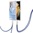thumbnail image 2 of Case for Samsung Galaxy S21 Ultra, Adjustable Detachable Crossbody Strap Neck Strap Silicone Bumper Marble Painted TPU Ultra Thin Shockproof Protective Phone Case Cover for Galaxy S21 Ultra, Blue, 2 of 7