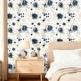 thumbnail image 2 of Navy Blue Floral Peel and Stick Wallpaper Self Adhesive Removable Thick Vinyl Watercolor Botanical Flower Gold Line Accent for Bedroom Bathroom Living Room Accent Wall 17.7" × 118", 2 of 16