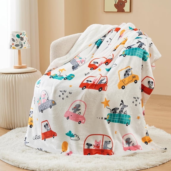 Sherpa Throw Blanket Cute Soft Aesthetic Fleece Blanket for Kids Girls Boys Teens Cozy Blanket for Bed Couch Camping (Car, Throw(50"x60"))