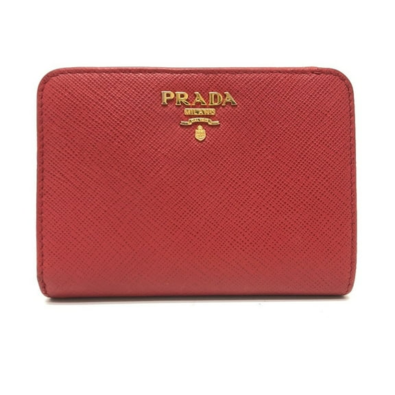 Pre-Owned PRADA 1ML018 Logo Bifold Wallet in Saffiano Leather, Red, Women's (Good)