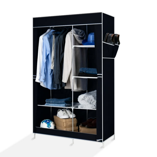 Closet Armable Ropero Pequeño de 2 Secciones Largo 105cm Negro 165*105*45cm Marthing Ropero Multifuncional Gran Capacidad para Mudanzas y Espacios Temporales Armario Portatil Facil de Armar