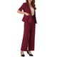 thumbnail image 4 of Conjunto de traje de oficina para mujeres INSPIRE CHIC, blazer de manga corta de un botón y pantalones de traje M en burdeos, 4 of 6