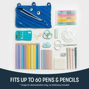 ZIPIT Monster 3-Ring Binder Pencil Pouch, Large Capacity Pen Case for Kids and Teens, Made of One Long Zipper! (Blue)