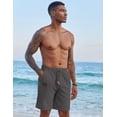 thumbnail image 2 of Pantalones cortos COOFANDY de lino para hombre, casual, cintura elástica, gris oscuro, 2 of 7