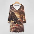 thumbnail image 4 of American Flag Eagle Long Sleeve Dresses For Women Vintage Elegant Party Dress Oversized V-neck Dress S-8XL, 4 of 7